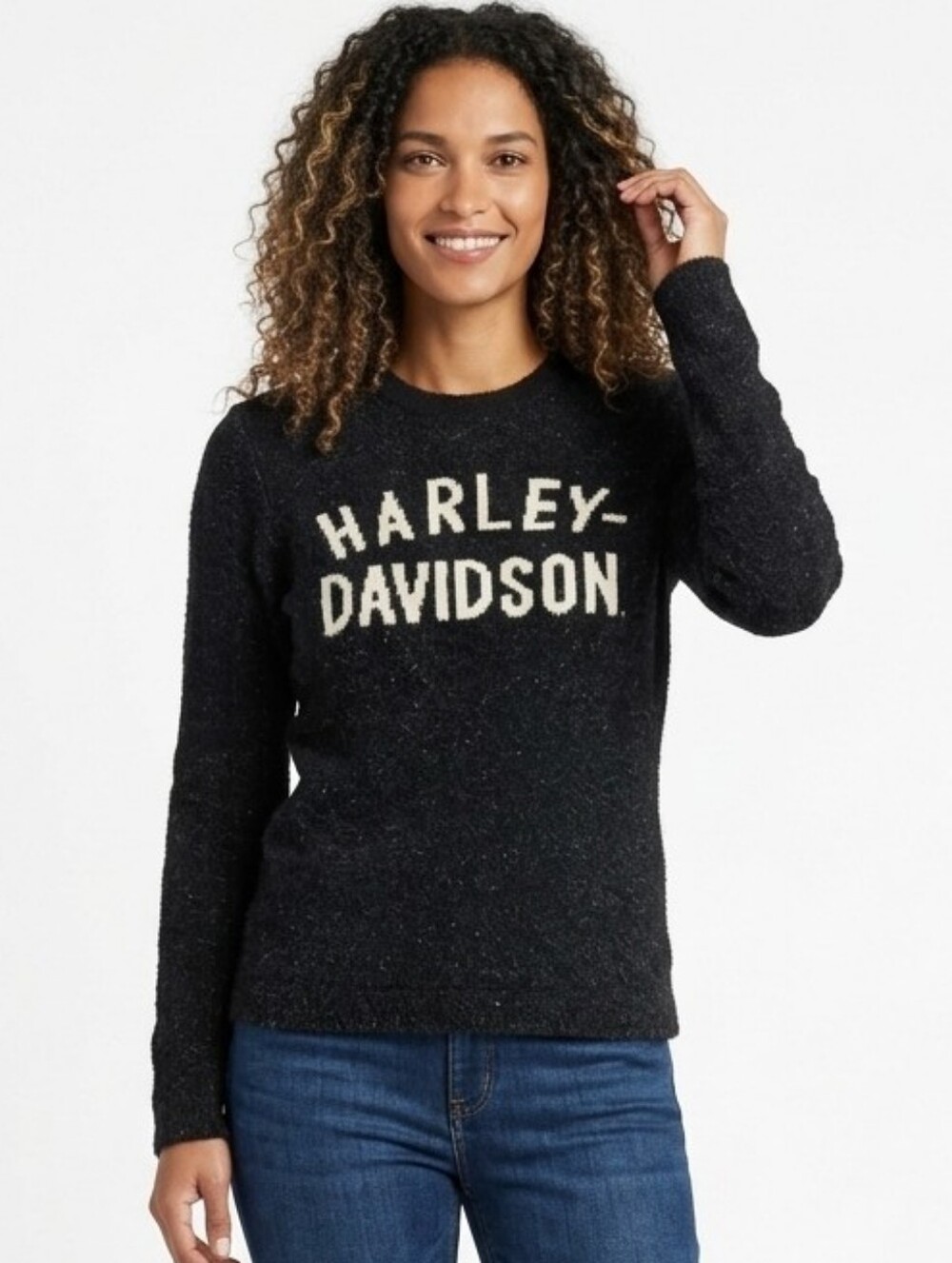 Vintage Harley-Davidson Bold Front Logo Crewneck Sweater In Black/White